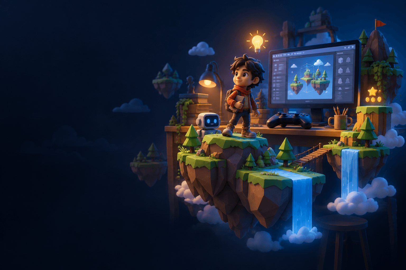 Concept art of a game world taking shape from an idea